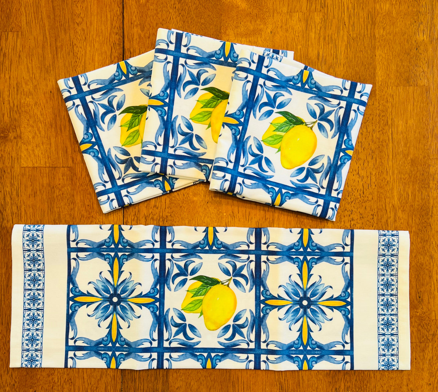 Lemon and Blue Linen Napkins 6