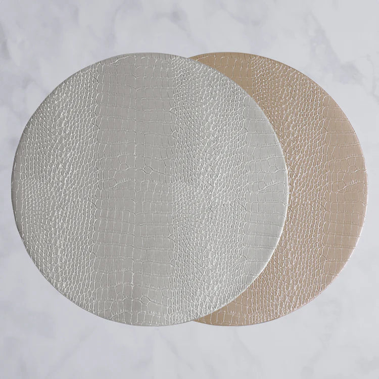 Beatriz Ball VIDA Croc Reversible 16" Round Placemats Set of 4 (Silver and Gold)