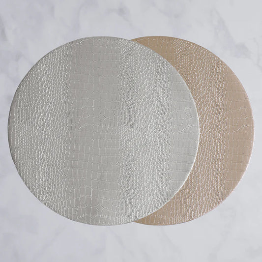 Beatriz Ball VIDA Croc Reversible 16" Round Placemats Set of 4 (Silver and Gold)