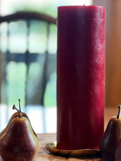 Gold Candle Plate & Burgundy Pillar Candle Bundle — Only 4 Sets Left!