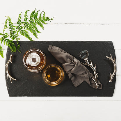 Handmade Slate Tray With Stainless Steel Antler Handles